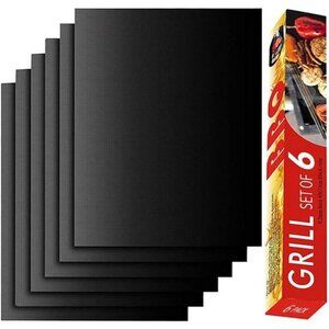 Set of 6-100% Non-Stick BBQ Grill Mats, Heavy Duty - 15.75 x 13-Inch, Black